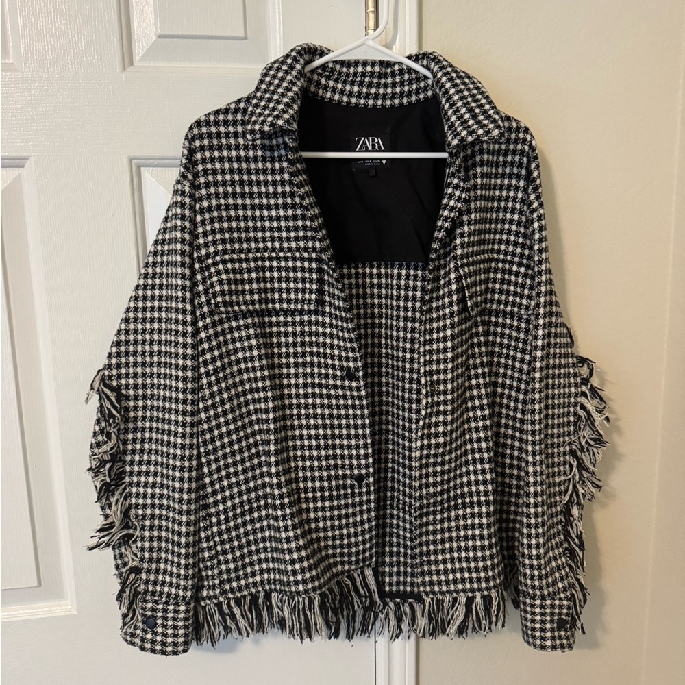 Zara Black and White Houndstooth Jacket